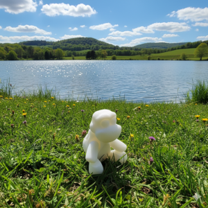 Fabricada mediante impresión 3D con PLA reciclado, es una pieza única que destaca tanto por su estética como por su origen sostenible.